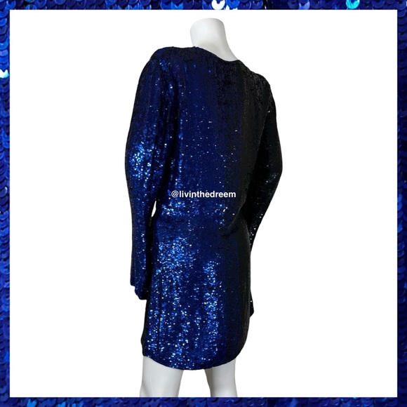 NWT Retrofete Christine Sequin Wrap Dress Blue and Black SZ LARGE $690 - Picture 10 of 16